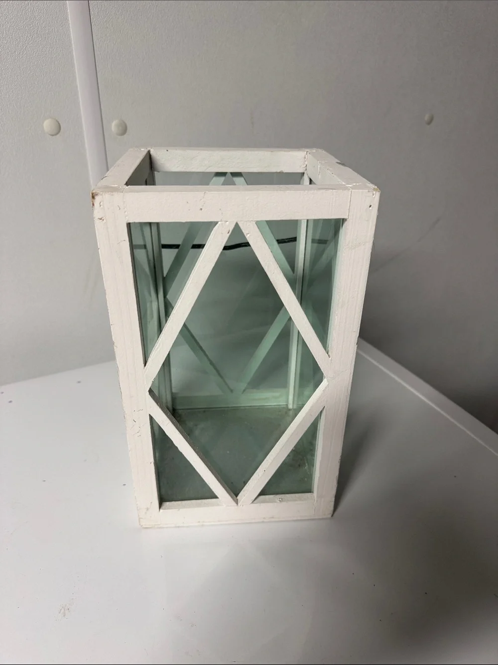 White Wooden Decorative Lantern with Glass Panels